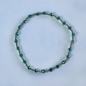 Teal Beaded Bracelet | Handmade Gold Accent Stretch